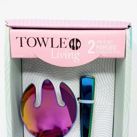 NEW Towle Living Iridescent Forged Stainless Steel 2 Piece Salad Serving Set - Picture 2 of 6
